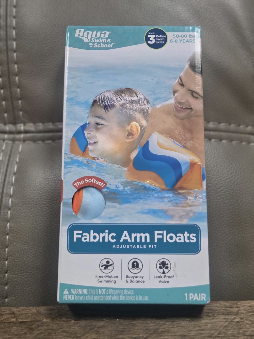 NIB Kids Aqua Swim School Fabric Arm Floats - Orange/Blue BIN 1E